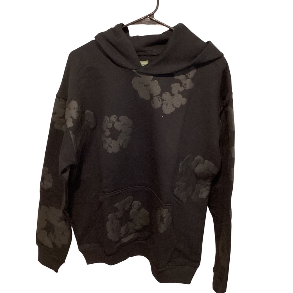 Denim‎ Tears Cotton Wreath Hoodie Black On Black Puff Print Sweatshirt Large